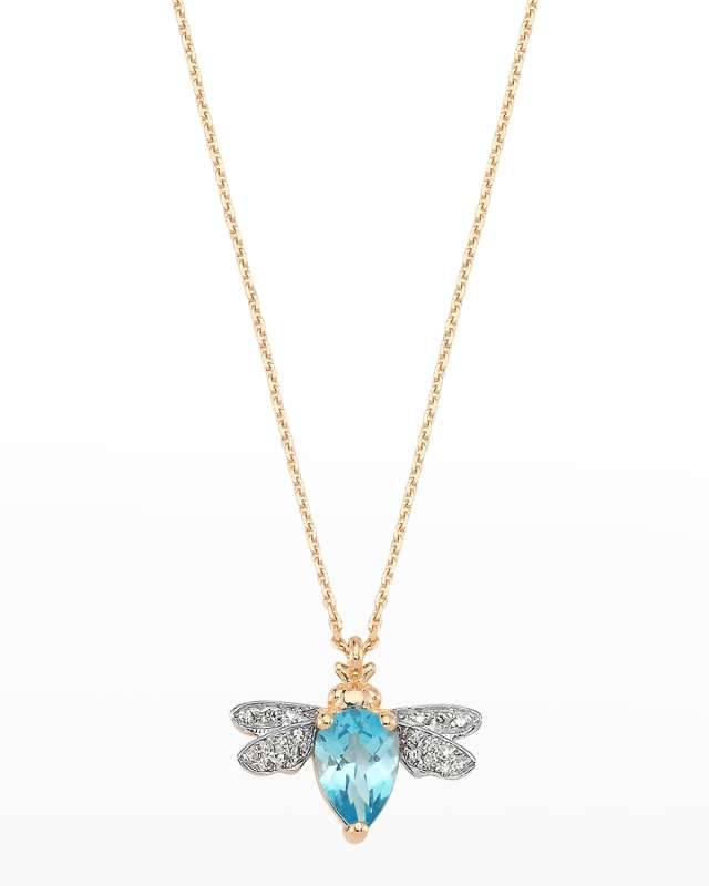 Diamond and Blue Topaz Bee Necklace